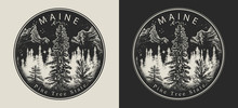 Maine. United States Of America (USA). Pine Tree State Slogan. Travel And Tourism Concept. Template For Clothes, T-shirt Design. Vector Illustration