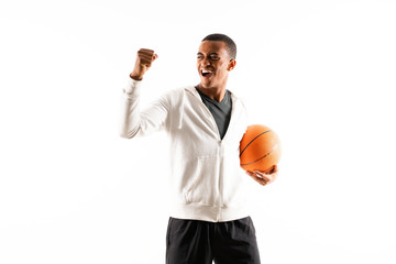 Afro American basketball player man over isolated white background