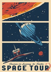 Wall Mural - cosmic journey vintage colorful poster