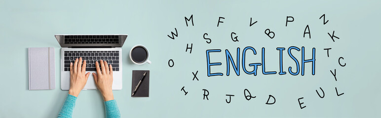 Aufkleber - Learning English concept with person using a laptop computer