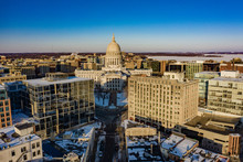 Madison Wisconsin In Winter From Drone