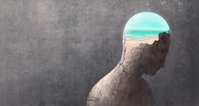 Broken Head With The Sea, Surreal Painting