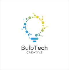 Wall Mural - bulb tech logo icon . Bulb Logo Design Colorfull . Idea creative light bulb logo . Bulb digital logo technology Idea