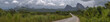 Panorama view of a road on the tropical landscape, with forest and mountains Kumbira forest reserve in Angola