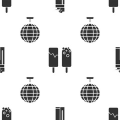 Sticker - Set Lighter , Ice cream and Disco ball on seamless pattern. Vector