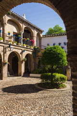 Sticker - Fiesta de los patios, Cordoba, Spain. Houses decorated with flowers.