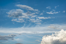 Blue Sky With White Clouds Background, Blue Cloudscape.