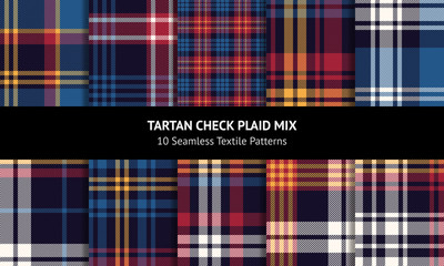 tartan plaid pattern set. seamless dark multicolored check plaid texture in blue, red, yellow, and o