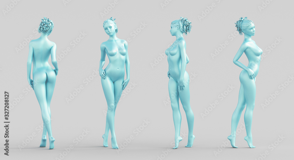 Silhouette woman, 4 sides, body model naked, 3d rendering - obrazy, fototapety, plakaty 