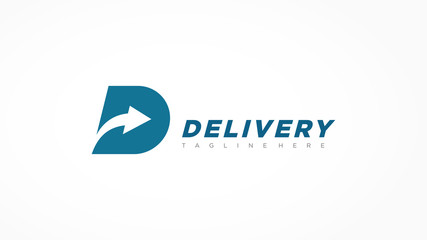 Poster - Blue Letter D with Right Arrow inside Delivery Logo. Flat Vector Business Logo Design Template Element.