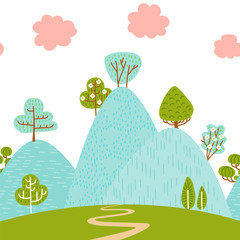 Naklejka ogród kreskówka wzgórze panorama roślina