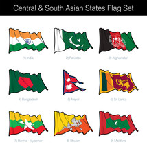 Central And South Asian States Waving Flag Set