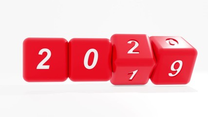 Poster - 2021 New year change, turn. 2021 start 2019 and 2020 end, dice isolated against white background.