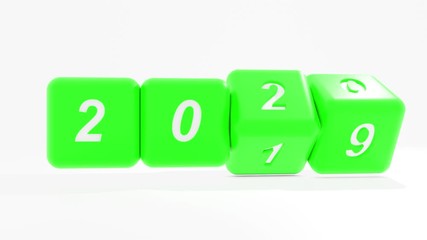 Poster - 2021 green New year change, turn. 2021 start 2019 and 2020 end, dice isolated against white background.
