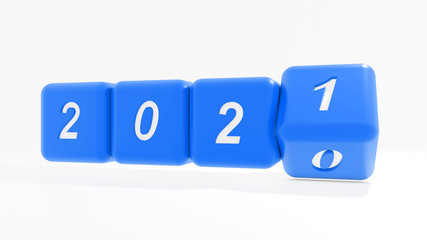 Poster - 2021 New year change, turn. 2021 start 2010 end, dice isolated against white background. 3d illustration