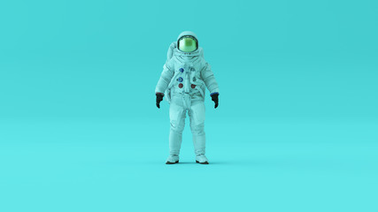 Wall Mural - astronaut with gold visor and white spacesuit with light blue background with light blue lighting fr