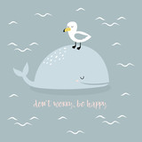 card with whale in scandinavian style