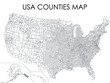 Black USA Counties Map on White Background