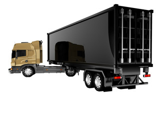 Wall Mural - 3D rendering of tractor unit with black trailer rear view on white background no shadow