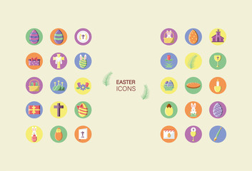 Wall Mural - happy easters concept of icons set, block style design