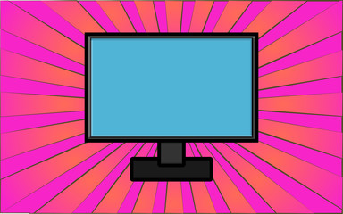 Poster - Modern digital computer monitor on a background of abstract purple rays. Vector illustration