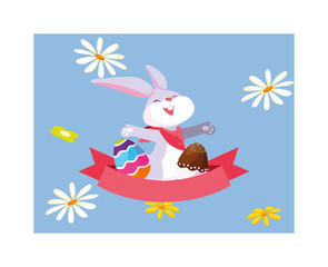 Poster - easter rabbit with eggs, greeting card