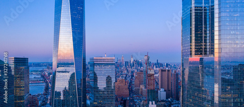 New York City WTC in sunset, aerial photography Wallpaper Mural