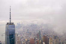 New York City With WTC In Cloudy Day, Aerial Photography 