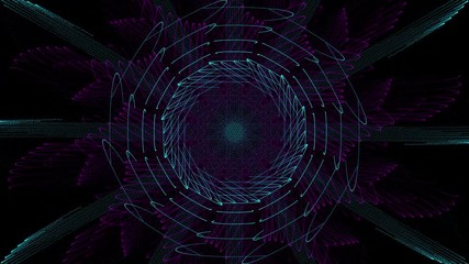 Wall Mural - abstract circular spherical patterns appear and evolve on black