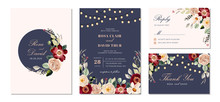 Wedding Invitation Suite With String Light And Floral Watercolor