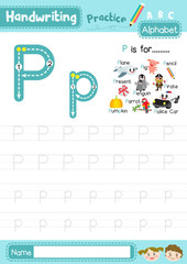 Wall Mural - Letter P uppercase and lowercase tracing practice worksheet A4