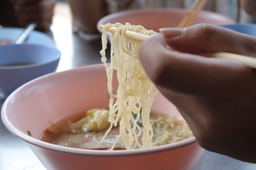 Wanton noodle being digged