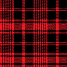 Red Black Tartan Plaid Pattern Background. Seamless Herringbone Check Plaid Graphic For Scarf, Flannel Shirt, Blanket, Throw, Upholstery, Or Other Modern Winter Fabric Design.
