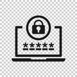 Laptop with password icon in flat style. Computer access vector illustration on white isolated background. Padlock entry business concept.