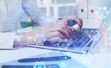 Poster - Engineer typing in office, cyber security