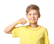 © Pixel-Shot - Cute little boy with toothbrush on white background