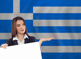 Wall Mural - Young woman with white banner and national flag