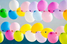 Colorful Balloons Tied On Strings, Waiting To Be Popped By Shooters In A Game On The Shore Of The Sea Of Marmara In Istanbul, Turkey