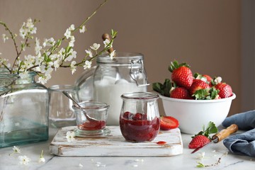 Strawberry marmelade. Preparing strawberry jam or marmelade.