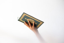 Quran - Holy Book Of Muslims Religion, Concept: Open Book Holy Prayers For God,  Friday In The Month Of Ramadan  Religion Islamic Worshiping Faith And Learn Koran And Rosary Put On Wooden  Boards 