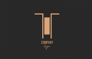 T letter logo alphabet icon with floral vintage design in brown black for company and business