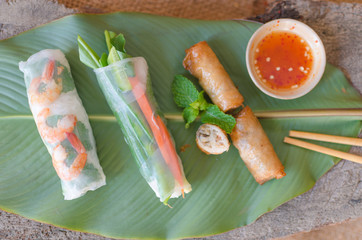 Poster - Three typical kinds of Vietnamese rolls: Fried Spring Rolls, Summer Rice Paper Rolls, and Vegetarian Rolls