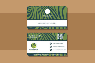 Poster - Business card template, zebra pattern vector design editable, green color. Geometric Pattern identity card