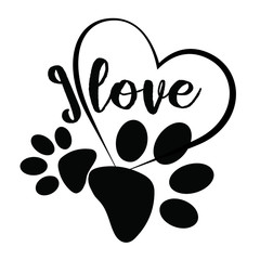 I love, heart, paw, art, vector illustration