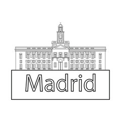 Canvas Print - building of sun door of Madrid city, on white background