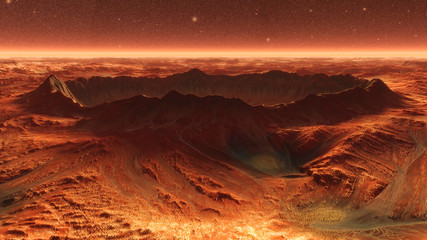 mars planet surface with dust blowing. 3d illustration