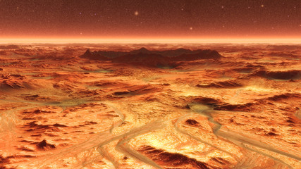 Wall Mural - mars planet surface with dust blowing. 3d illustration