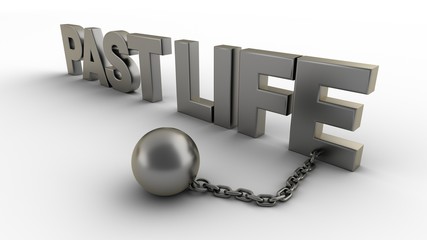 Poster - Past life text with chain and weight isolated on a white background. 3D-rendering.
