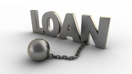Poster - Loan text with chain and weight isolated on a white background. 3D-rendering.