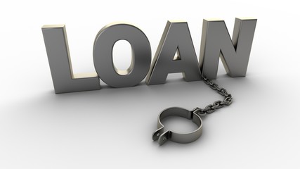 Poster - Loan text with chain and weight isolated on a white background. 3D-rendering.